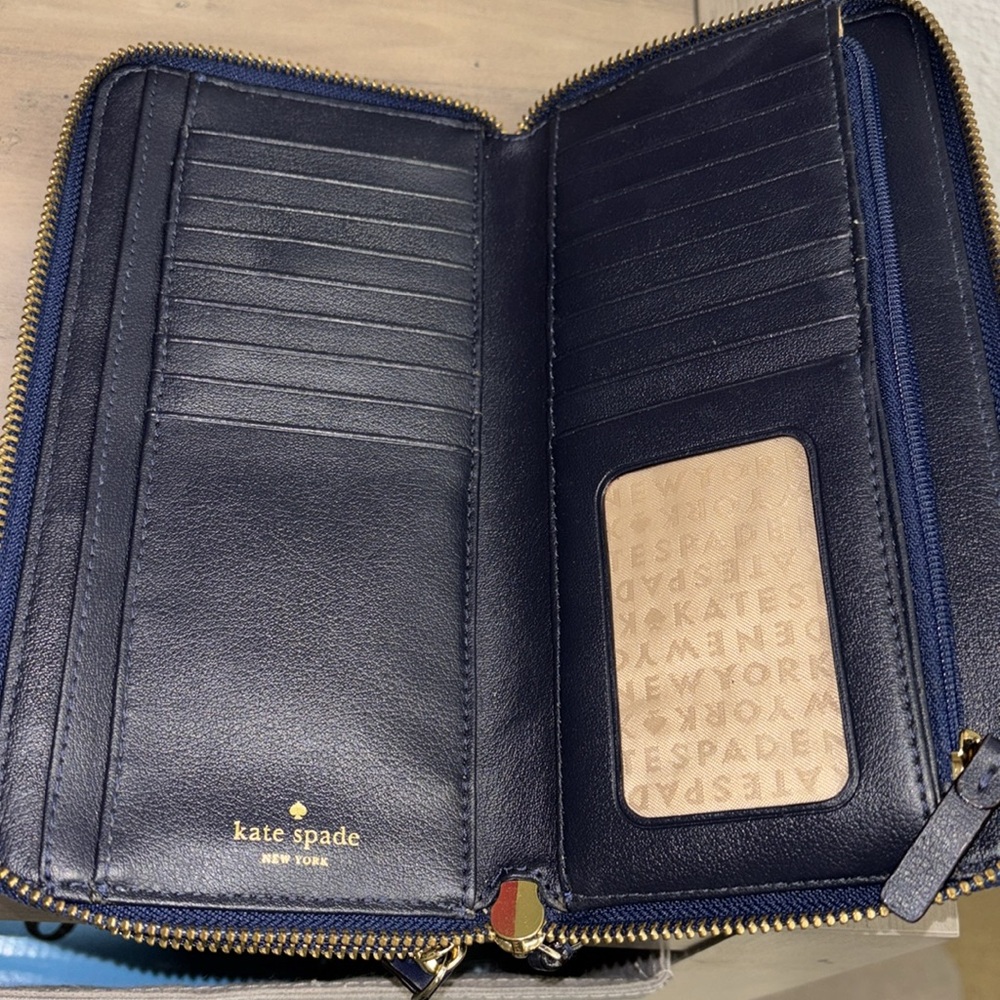 Kate Spade Blue Gingham Checkered Leather Wallet EUC - Picture 6 of 10